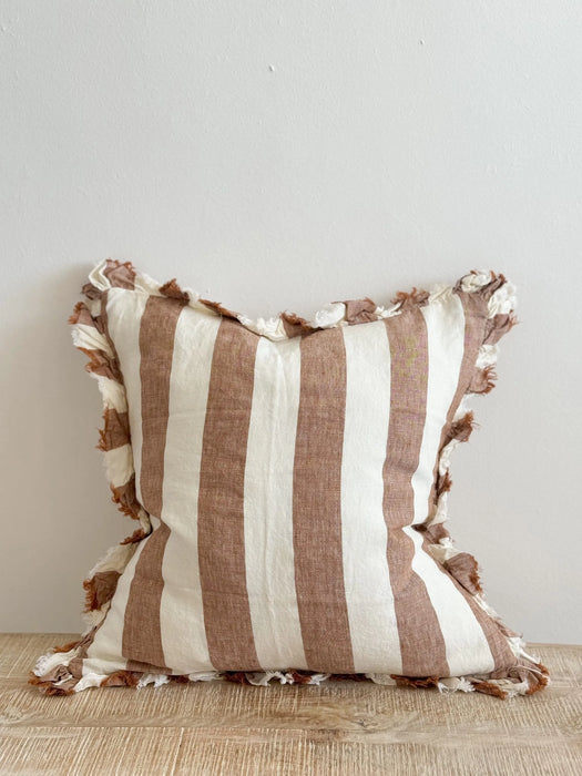 Hallie Rust Wide Stripe Ruffle Linen Cushion - 45x45cm
