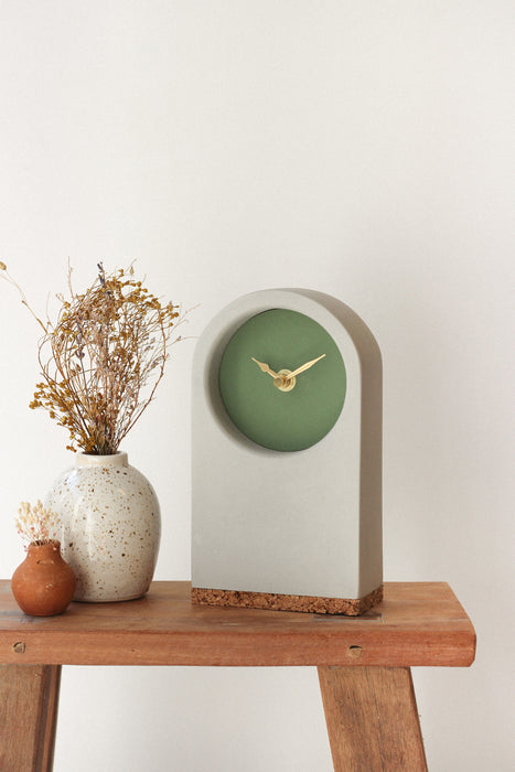 Handmade Concrete Grey & Green Desk Clock - Tall