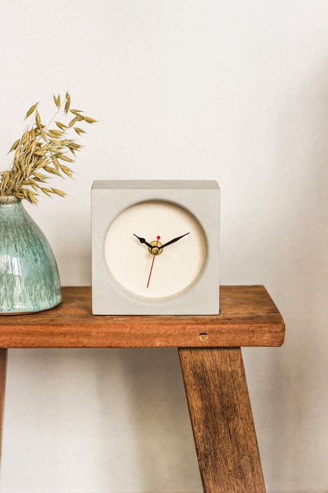 Handmade Concrete & Cream Desk Clock - Square