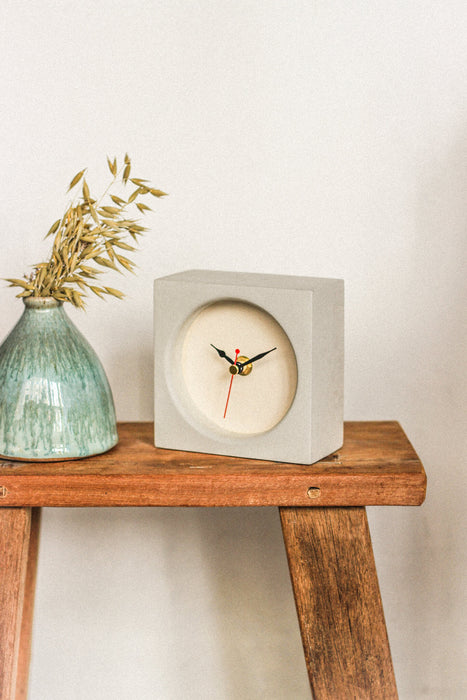 Handmade Concrete & Cream Desk Clock - Square