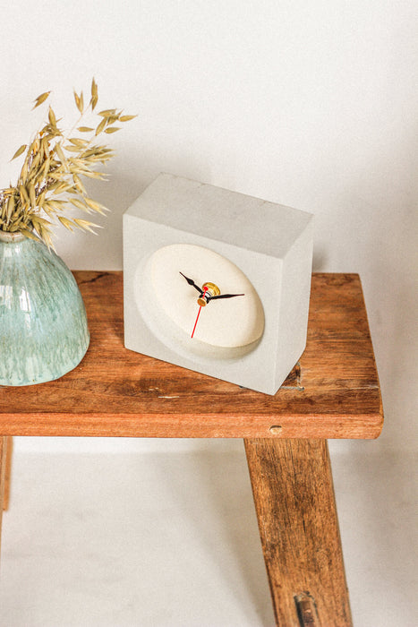 Handmade Concrete & Cream Desk Clock - Square