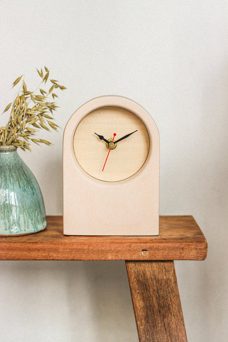 Handmade Concrete Pink & Plywood Desk Clock - Short