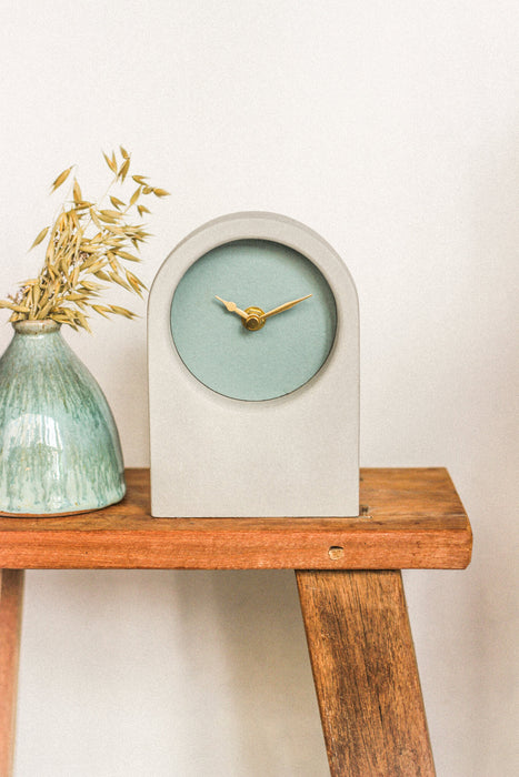 Handmade Concrete & Dusty Blue Desk Clock - Short