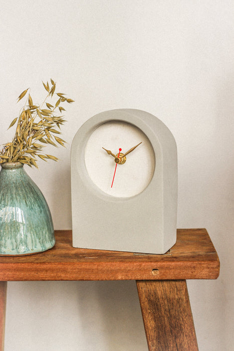 Handmade Concrete & White Desk Clock - Short