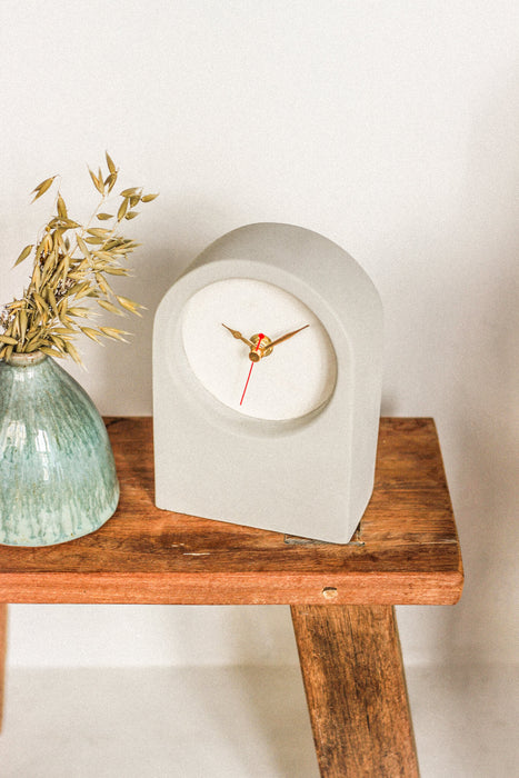 Handmade Concrete & White Desk Clock - Short