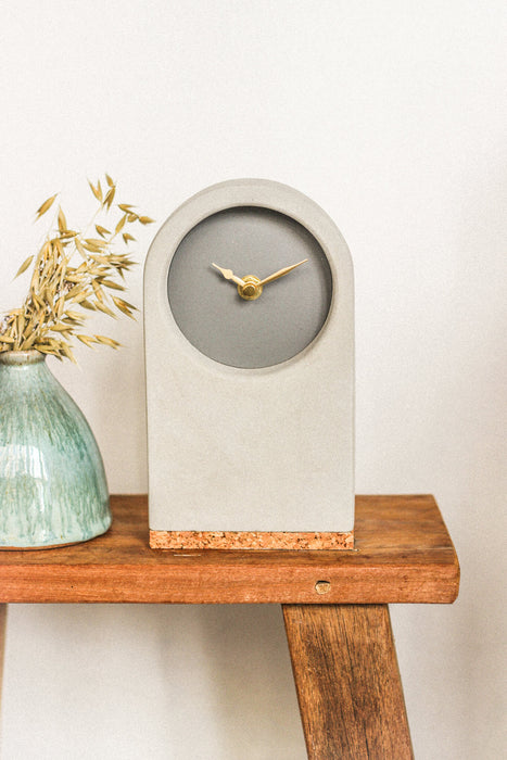 Handmade Concrete & Dark Grey Desk Clock with Cork Base