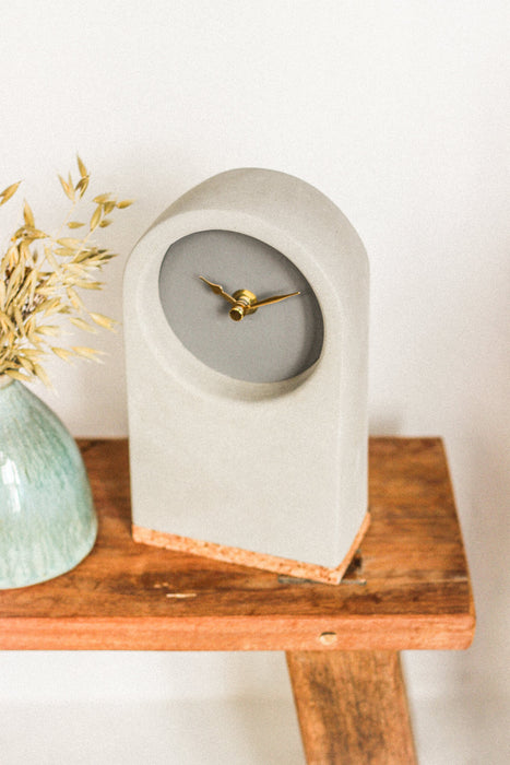 Handmade Concrete & Dark Grey Desk Clock with Cork Base