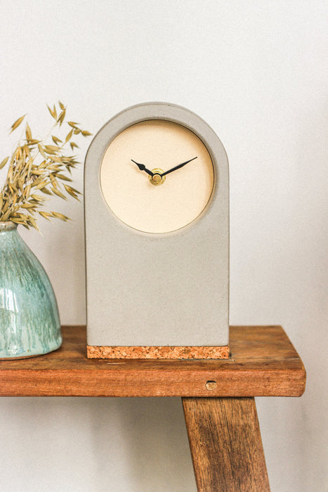 Handmade Concrete & Butter Desk Clock with Cork Base