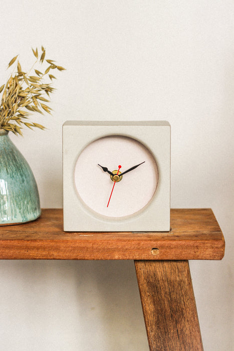 Handmade Concrete & Mauve Desk Clock - Square