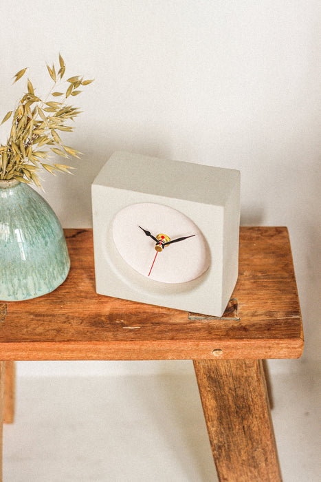 Handmade Concrete & Mauve Desk Clock - Square