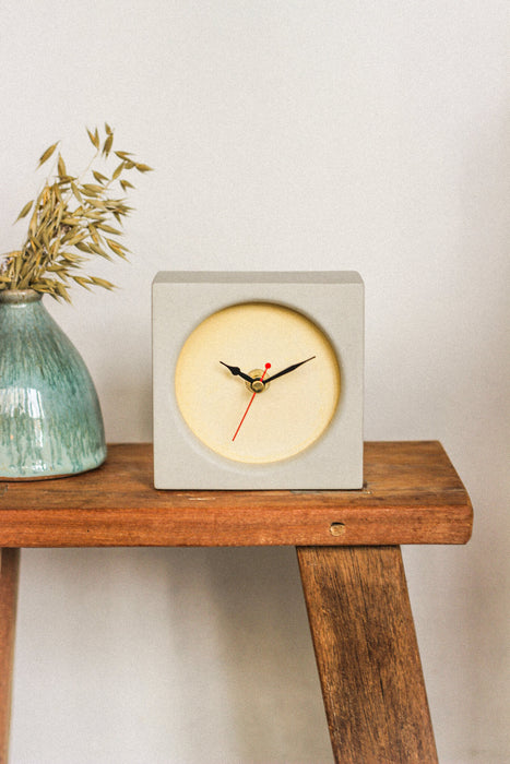 Handmade Concrete & Lemon Desk Clock - Square