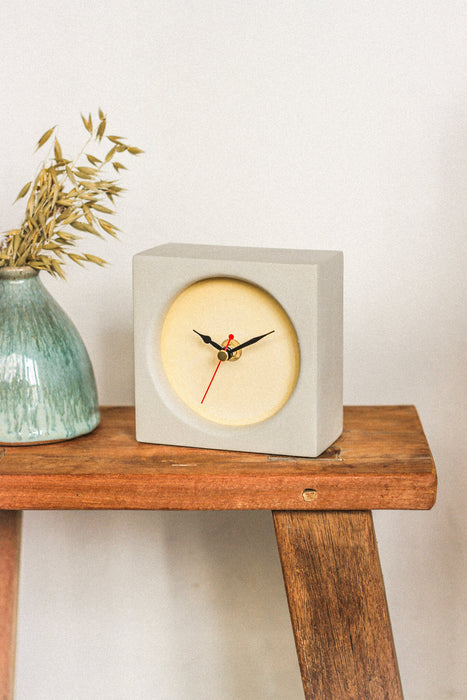 Handmade Concrete & Lemon Desk Clock - Square