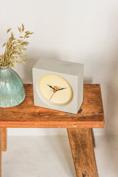 Handmade Concrete & Lemon Desk Clock - Square