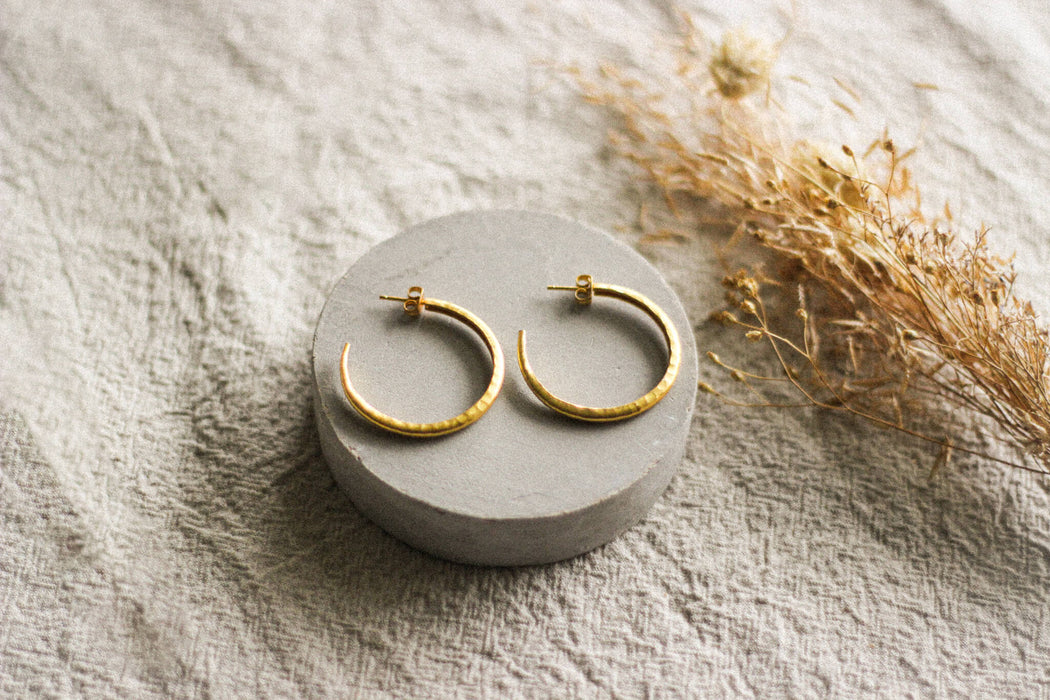 Gold Hammered Hoops