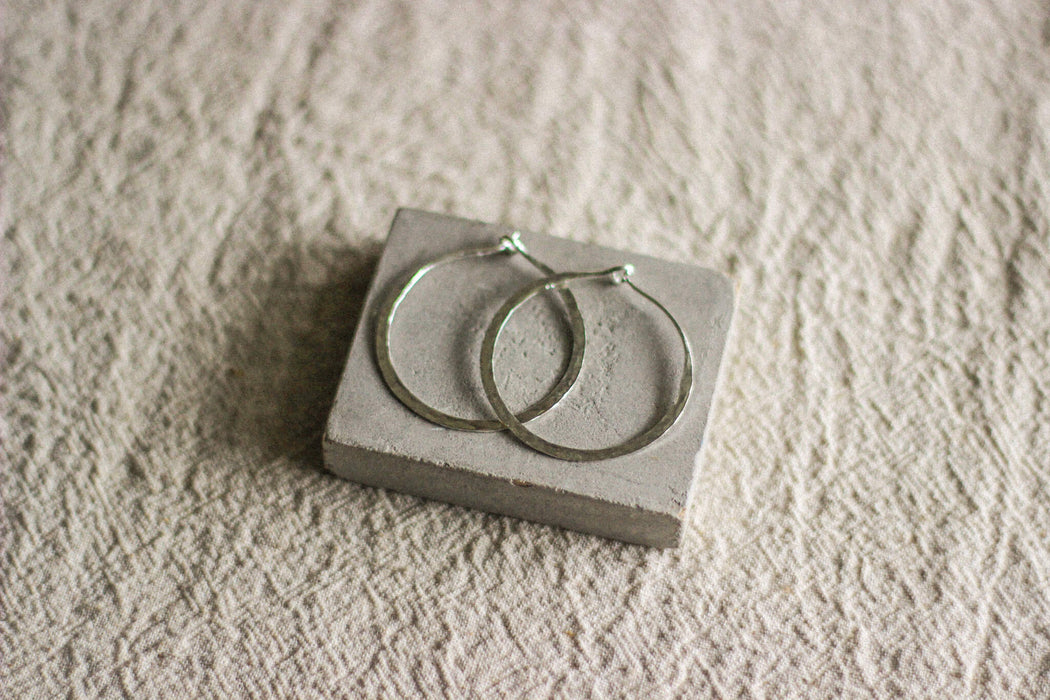 Silver Minimal Textured Hoops
