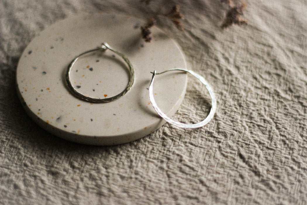 Silver Minimal Textured Hoops
