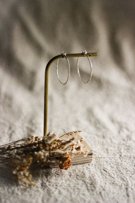 Silver Minimal Textured Hoops