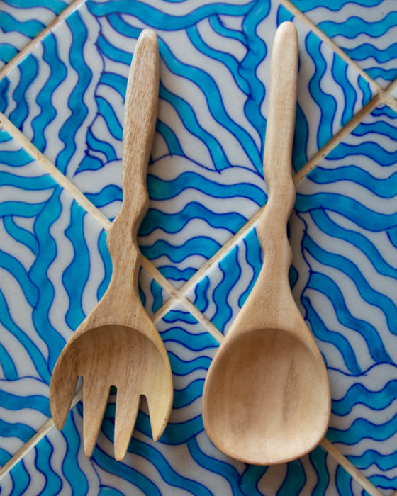 Wavey Salad Servers | Olive Wood