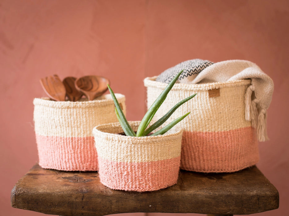 Woven Storage Basket | Pink Colour Block