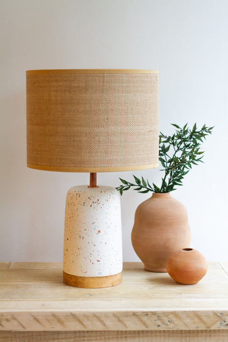 Slim Flecked Eco Resin & Copper Lamp with Reclaimed Wood Base