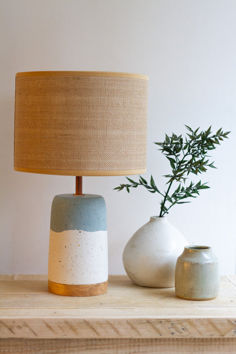 Slim Eco Resin & Copper Lamp with Reclaimed Wood Base | Blue Layers