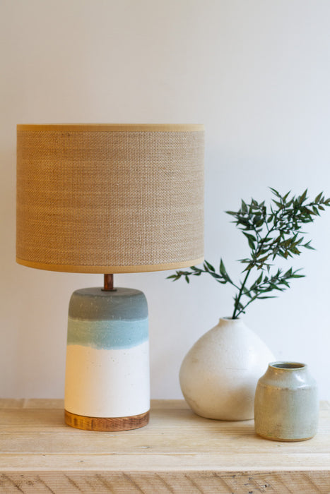 Slim Eco Resin & Copper Lamp with Reclaimed Wood Base |  Blue Layers