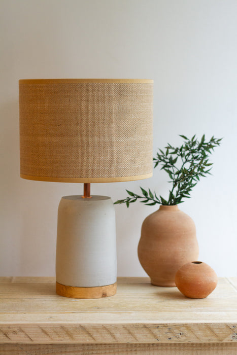 Handmade Slim Concrete & Copper Lamp with Oak Wood Base