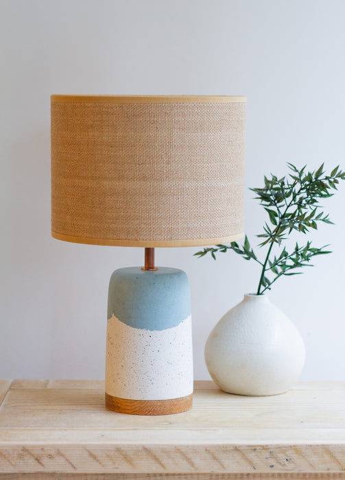 Slim Eco Resin & Copper Lamp with Reclaimed Wood Base | Blue Layers