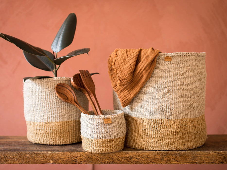 Woven Storage Basket | Grey Colour Block