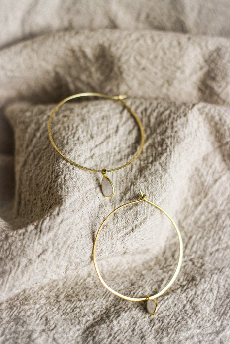 Rose Quartz Teardrop Hoops