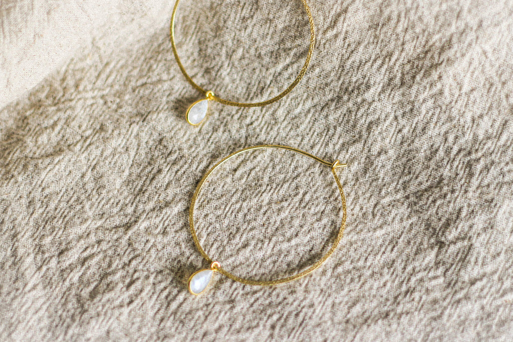 Rose Quartz Teardrop Hoops