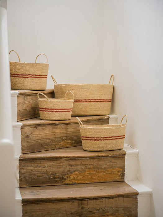 Harbour Stripe Seagrass Basket | Red
