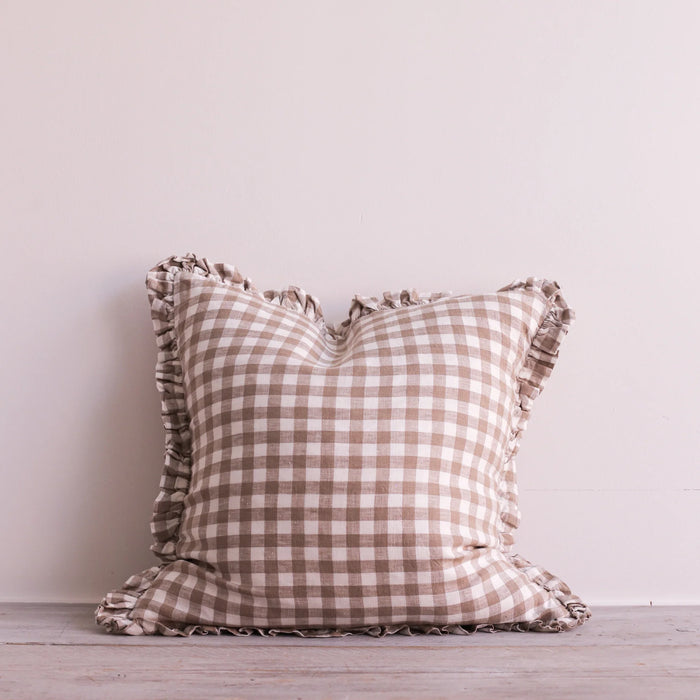 Oli Natural Gingham 100% Linen Cushion