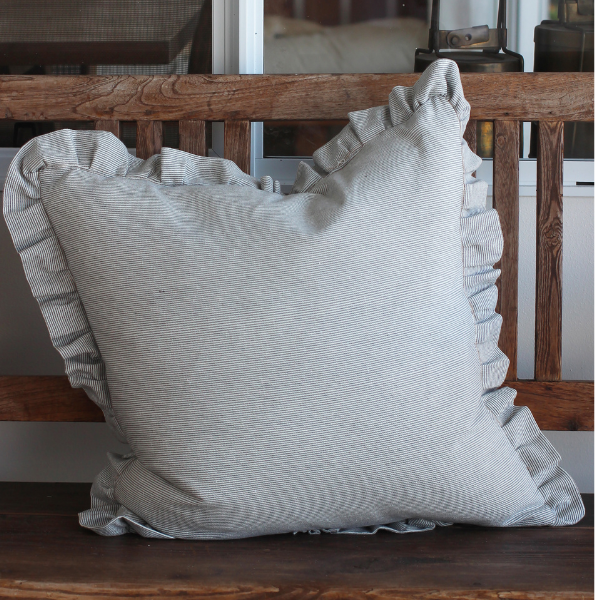 Charcoal Pin Stripe Frill Cushion