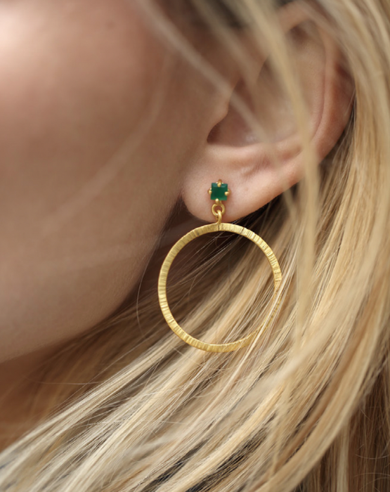Green Onyx Stud Circle Earrings