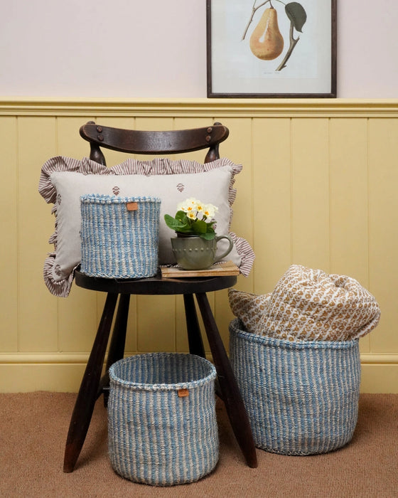 Woven Storage Basket | Powder Blue Pinstripe