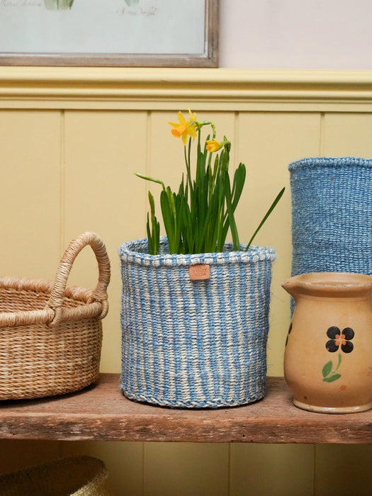 Woven Storage Basket | Powder Blue Pinstripe