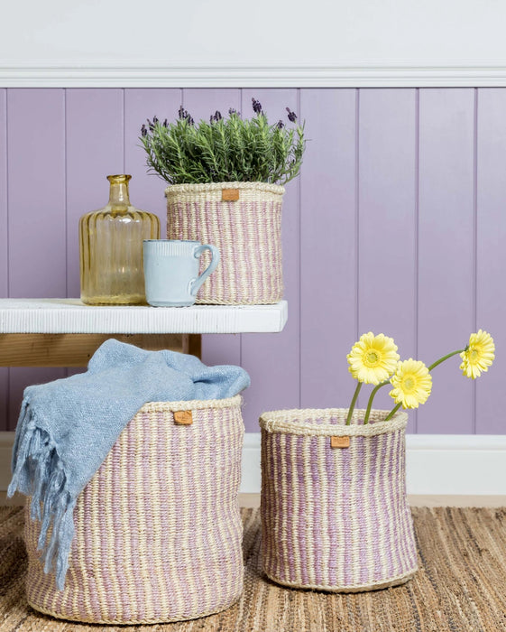 Woven Storage Basket | Lavender Pinstripe