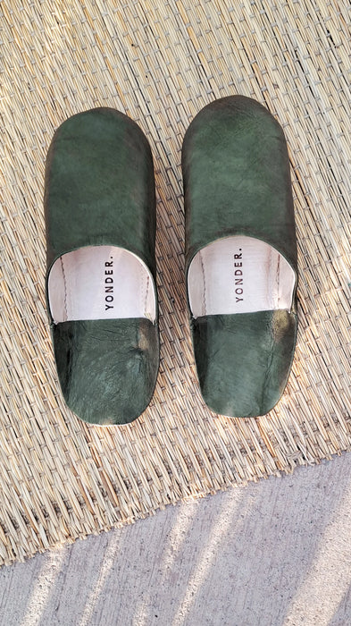 Leather Babouche Slippers - Olive