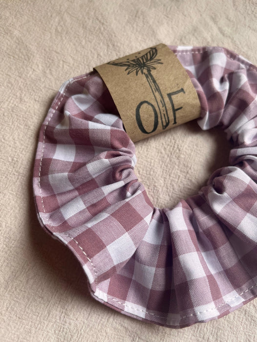 Dusky Pink Gingham Cotton Scrunchie