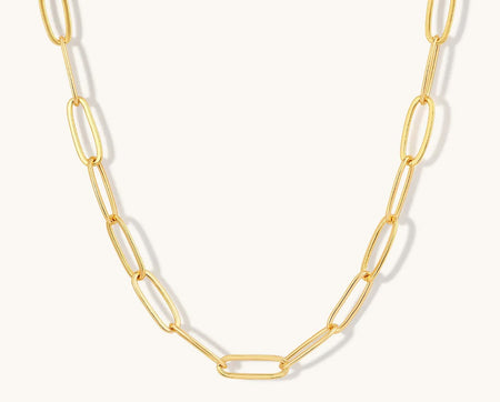 Gold chain necklace on a white background