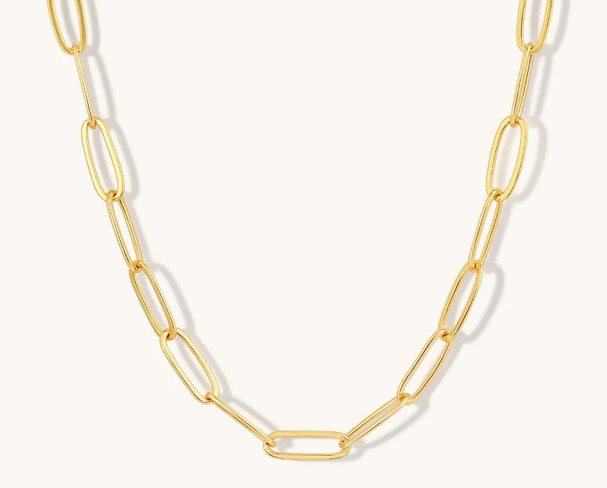 Gold chain necklace on a white background