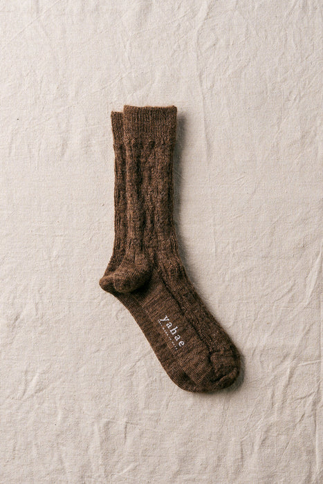 Brown Alpaca Cable Pattern Socks