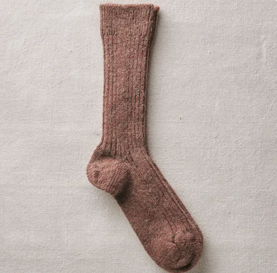 Brown Alpaca Linen Ribbed Socks