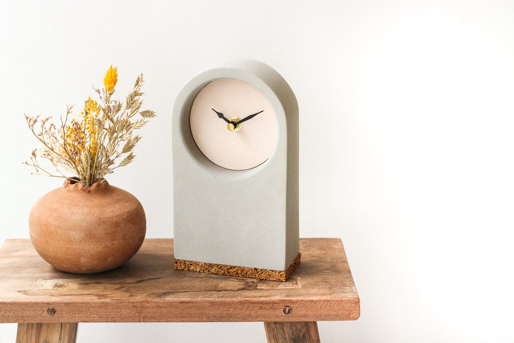 Handmade Concrete Grey & Pink Ground Desk Clock - Tall