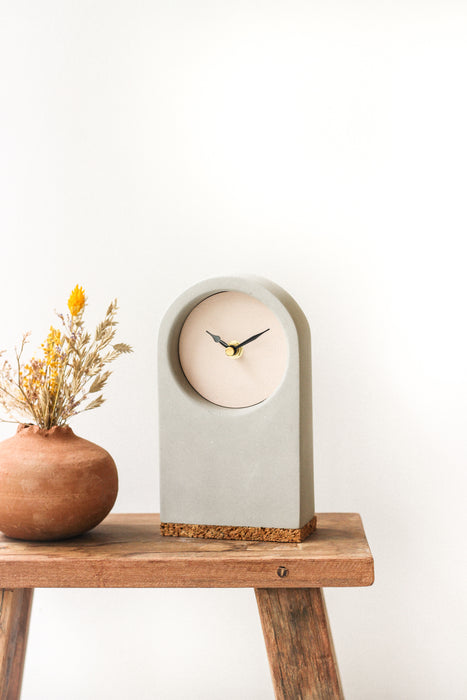 Handmade Concrete Grey & Pink Ground Desk Clock - Tall