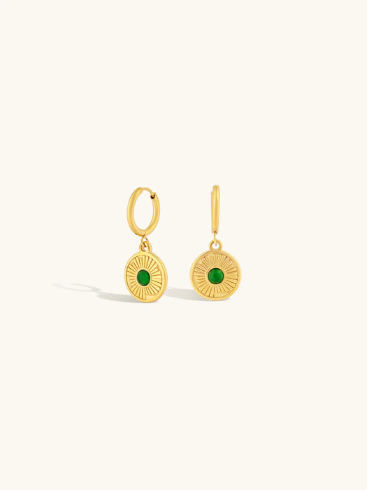 Gold Emerald Boheme Hoops