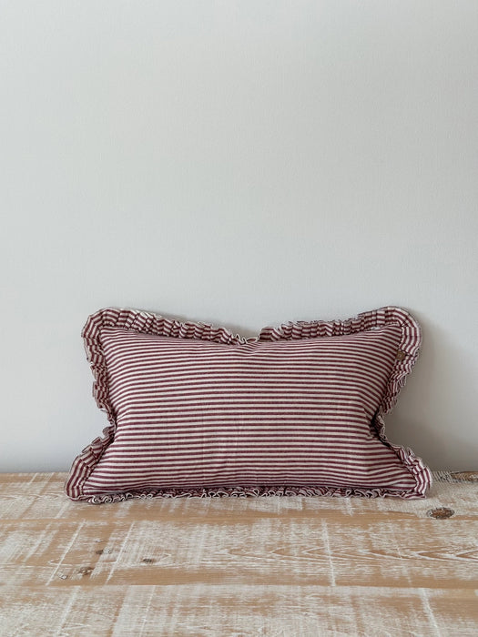 Darcy Burgundy Stripe Ruffle Cushion - 50x30cm