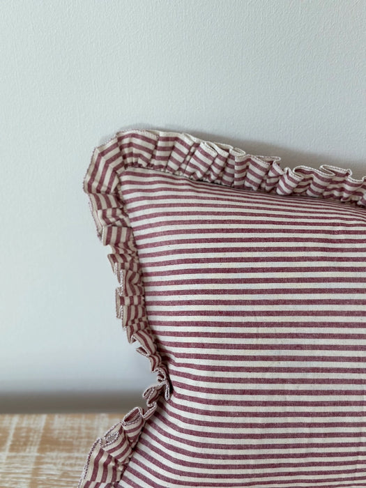 Darcy Burgundy Stripe Ruffle Cushion - 50x30cm