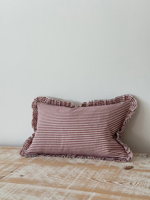 Darcy Burgundy Stripe Ruffle Cushion - 50x30cm